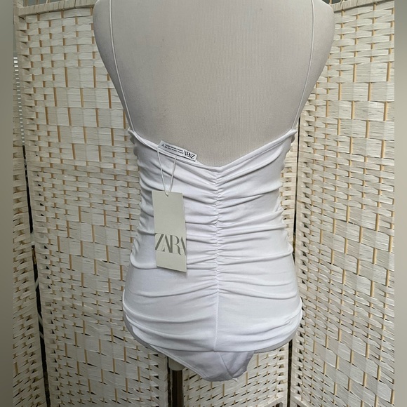 New Zara White Ruched Bodysuit - Picture 4 of 6
